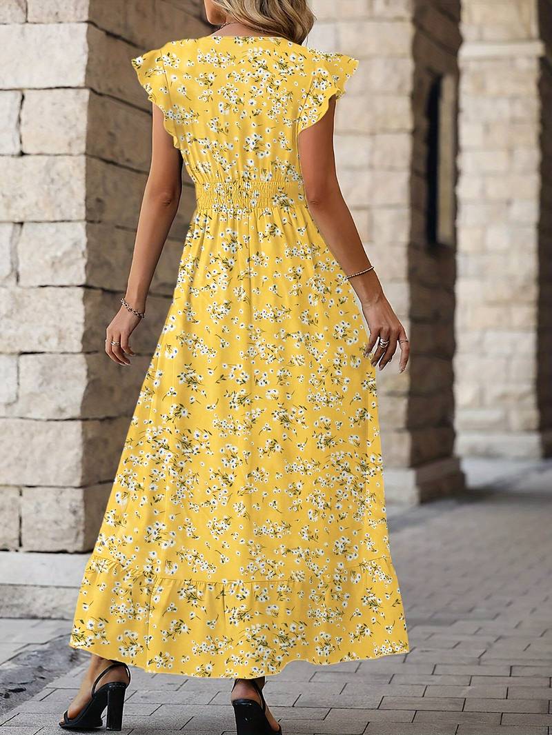 Elara – Kleid mit Schmetterlingsärmeln und Rüschensaum